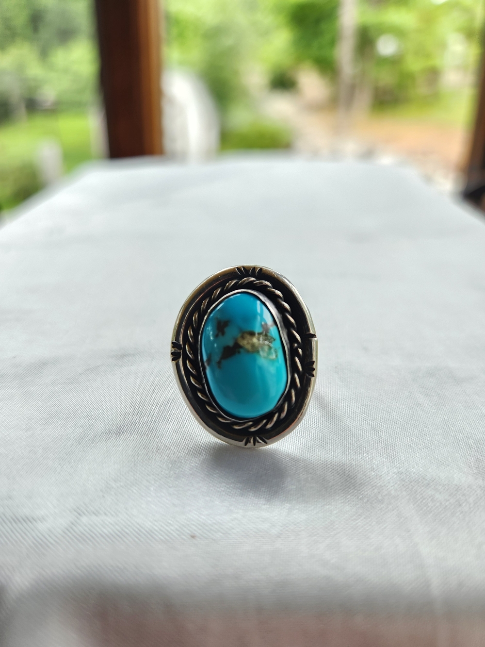 Turquoise Oval Statement Ring in Silver-Tone Setting